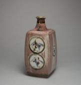 Square Jar with Circular Pattern, Copper Red Glaze