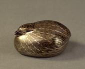 Water dropper in the shape of a quail, shibuichi
