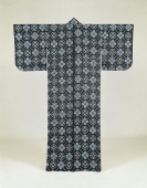 Kimono, Kurume-kasuri cotton, flower and diamond pattern
