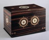 Seal box, flower design, inlay on ebony wood